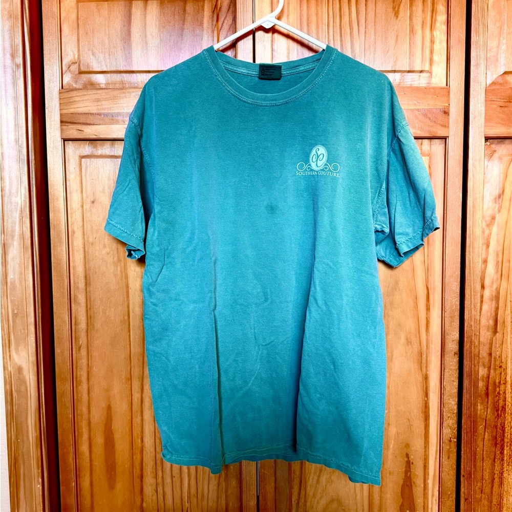 Comfort Colors Southern Couture Dog Graphic T-Shirt Teal Green Mens Large